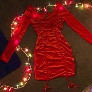red velvet scrunch dress